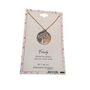 Gold Tone 18" Family Tree of Life Necklace Laser Cut Out Dainty Gift Women